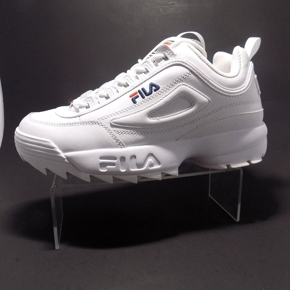 FILA Women's Disruptor II Premium Sneakers White/Fila Navy/Fila Red- Size 11